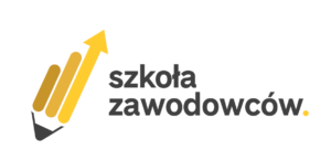 obrazek przedstawia ołówek ze strzałką w górę koloru żółtego oraz napis : "szkoła zawodowców"